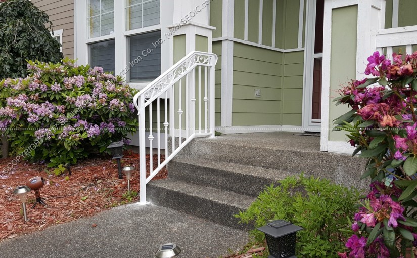 Custom Ornamental Porch Railing designed, built, and shipped to our customer in Bonney Lake, WA.